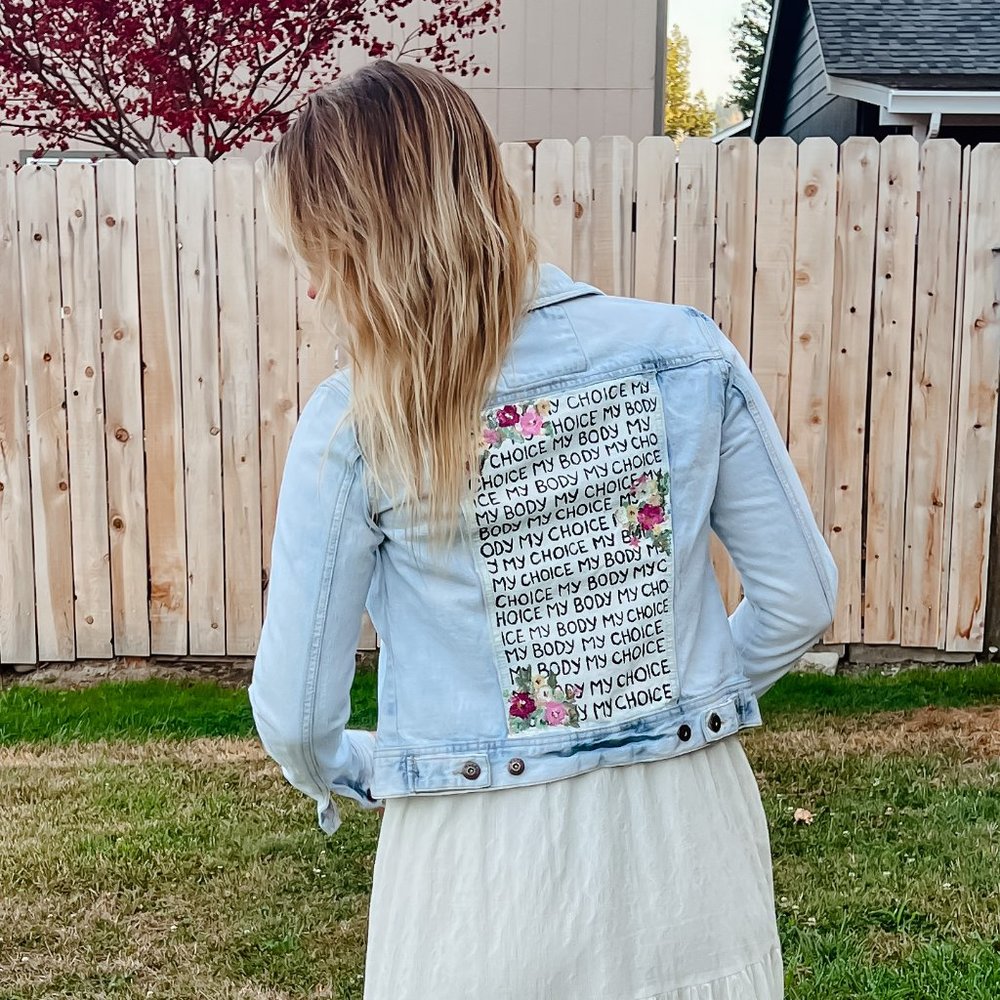 My Body My Choice Vintage Denim Painted Jacket - pro-choice, women's rights